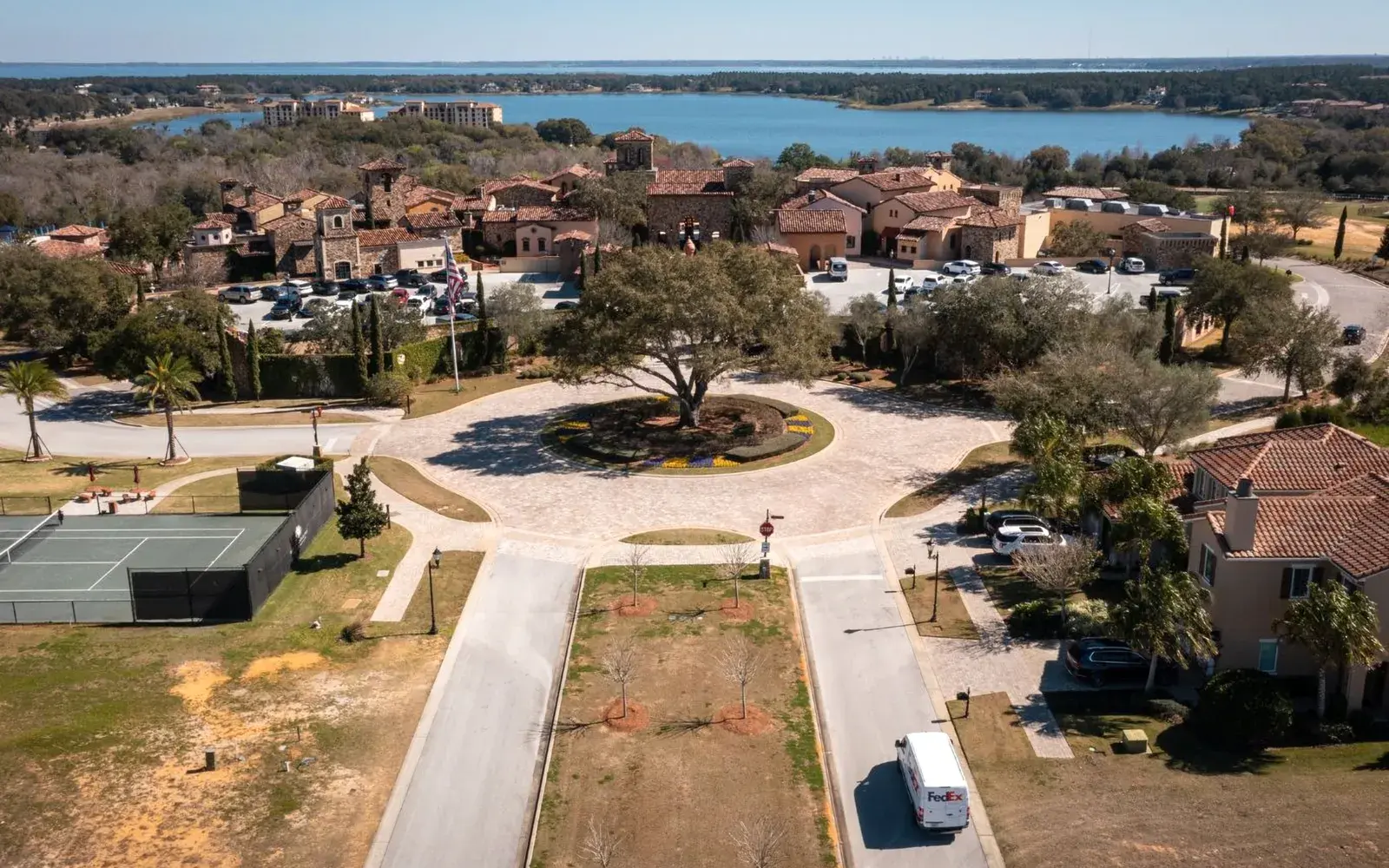 Aerial view of homes and green hills in Montverde, FL